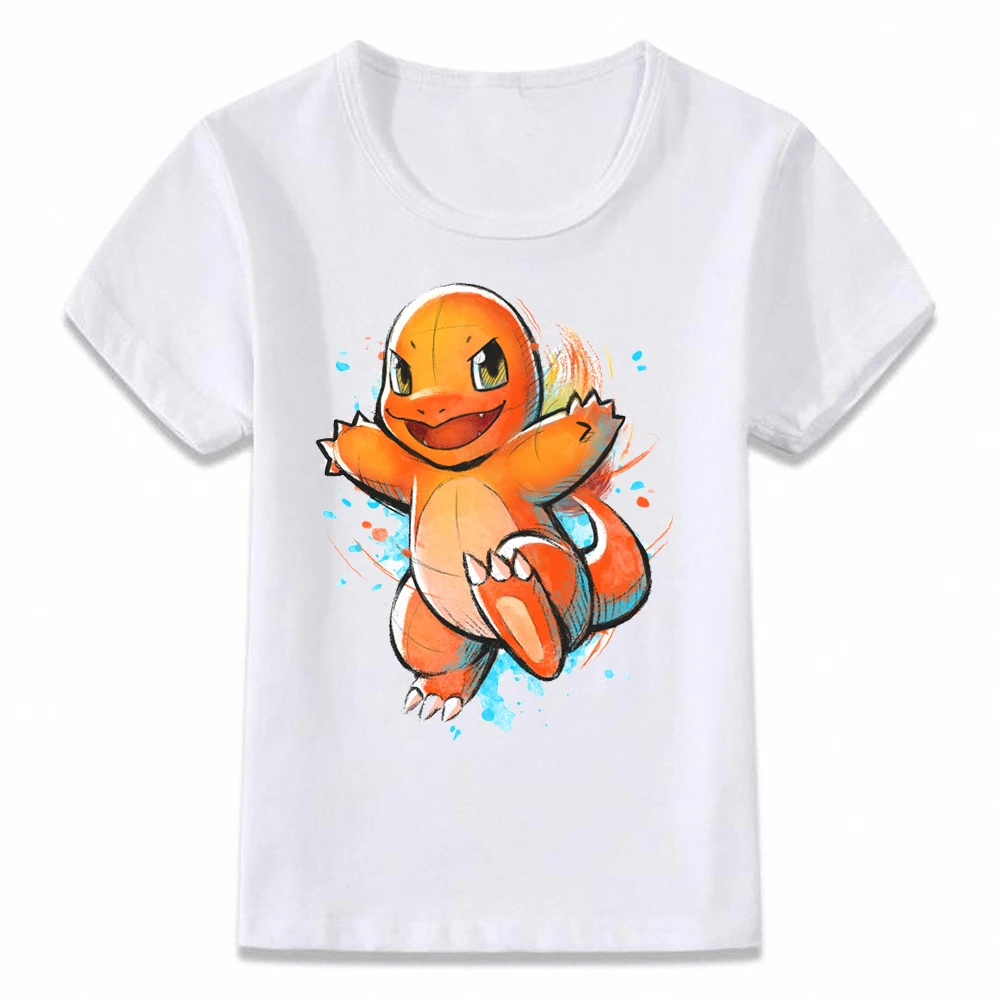 Детская одежда футболка charmander акварель Покемон стартеры футболка для мальчиков и девочек малышей футболки