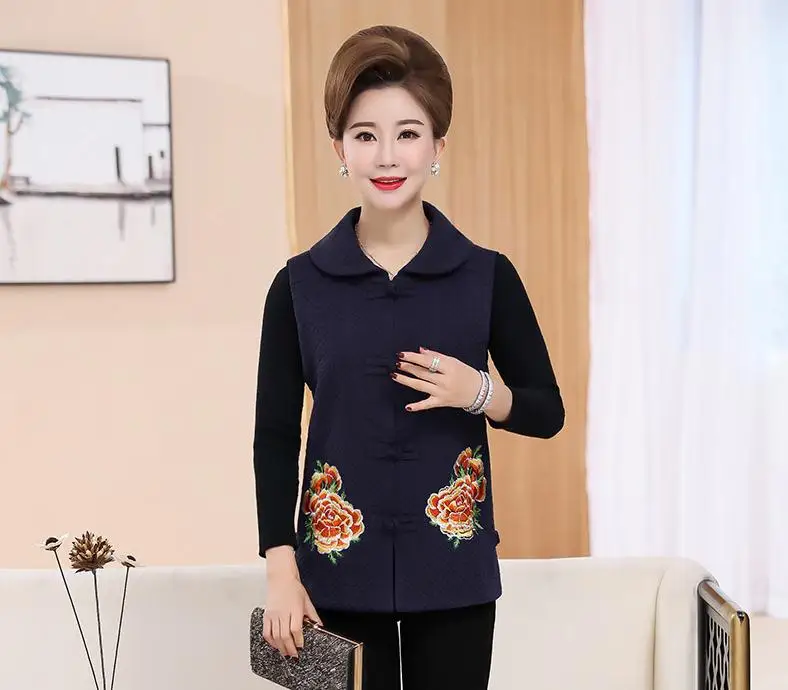 Women's vest cotton and linen embroidery Chinese style short vestin