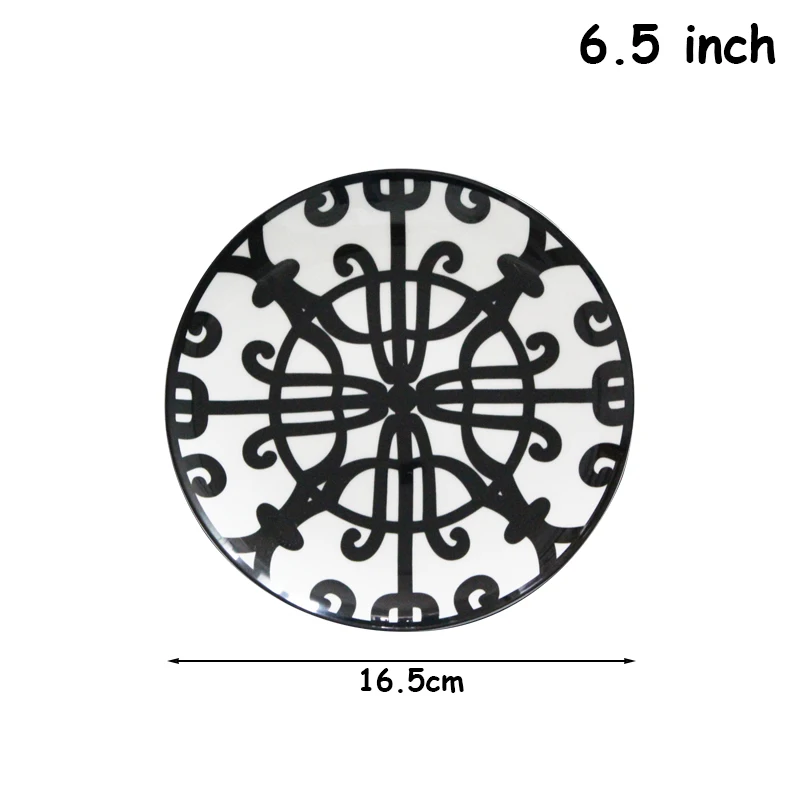 Керамическая тарелка, круглый поднос, черный контейнер для еды, западный ресторан, геометрическая фигура, тарелка для стейка, поднос для салата, домашние столовые приборы, 1 шт - Цвет: 6.5inch