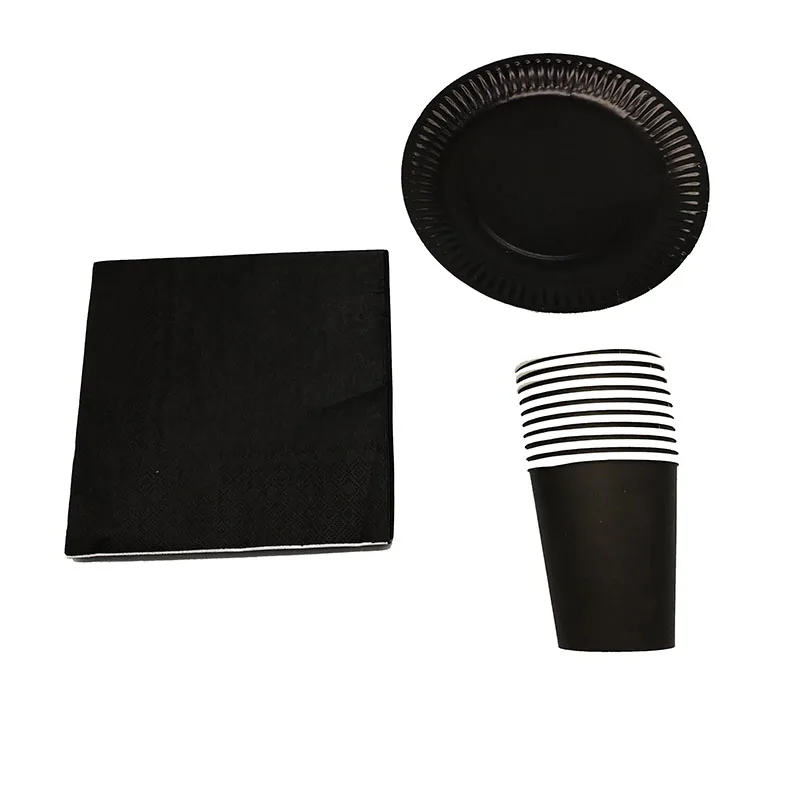 

60pcs/lot Black color plates cups napkins baby shower party supplies solid color theme disposable tableware set for 20 people