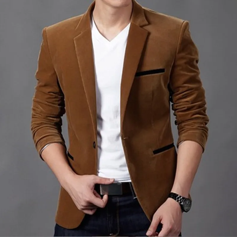 2018 New Fashion Corduroy Blazer Mens Casual Jacket Solid Color Cotton