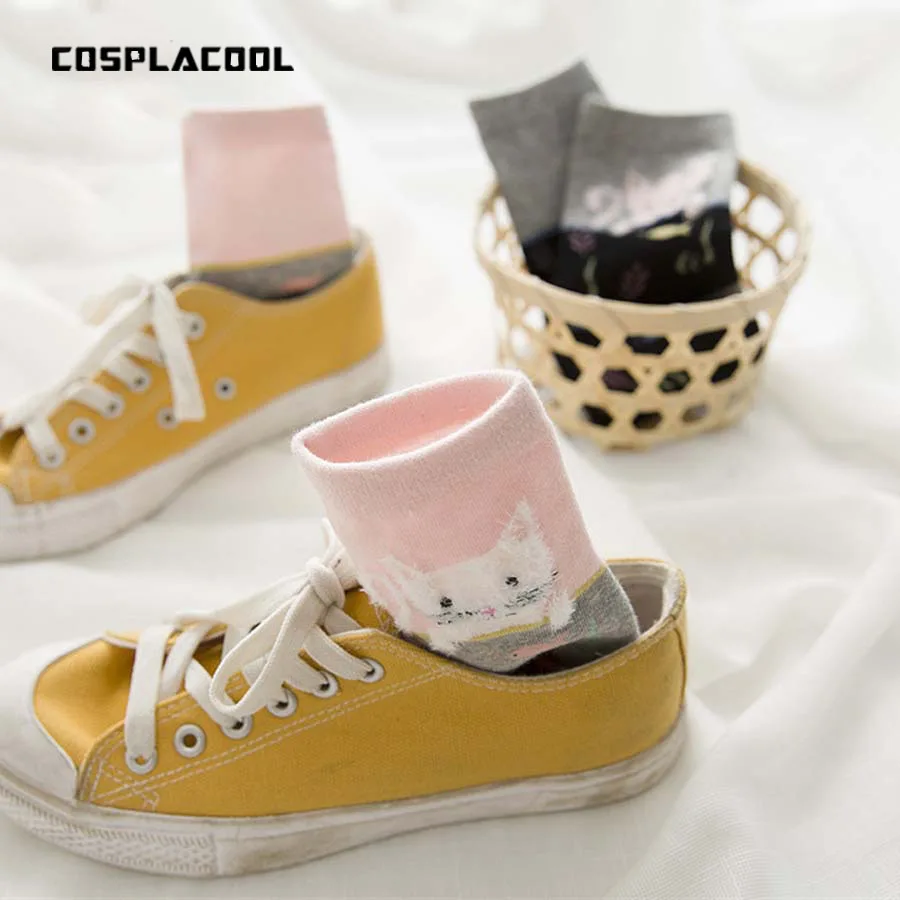 

[COSPLACOOL]New Socks Women Cats and Fish Cute Funny Socks Warm Cartoon Pattern Cotton Japanese Two Color Meias