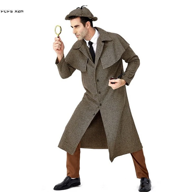 M XL Men Overcoat Halloween Inspector Costumes Private Detective