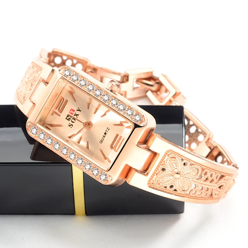 SOXY модные роскошные Брендовые женские наручные часы, роскошные Брендовые женские кварцевые часы с браслетом, женские часы relogio feminino