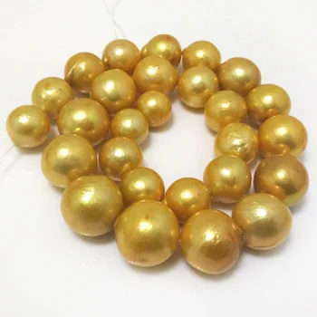 

16 inches 12-17mm AA+ Large Round Golden Edison Pearl Loose Strand