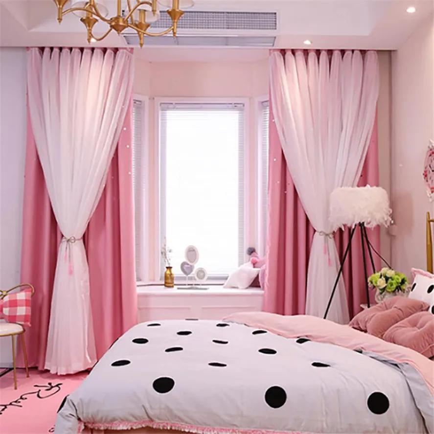 

New Summer Window Voile Curtain 200x100cm 1pc Starry Sky Sheer Curtain Tulle Window Treatment Voile Drape Valance Double-deck 34