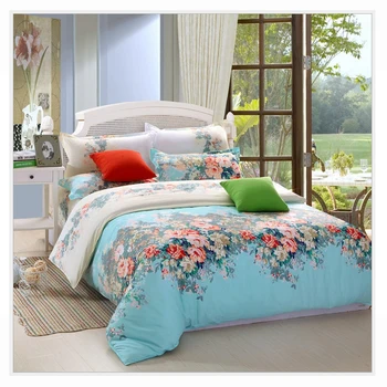 

Generous Classic 4Pcs Single/Twin/Full/Queen Size Bed Quilt/Duvet Cover Set Sheet Pillowcase Shams Floral Blue Flowers