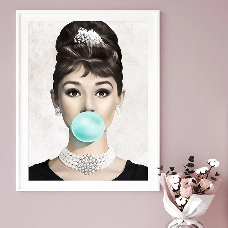 Audrey Hepburn Bubble Gum Wall Art Print Living Room Decor