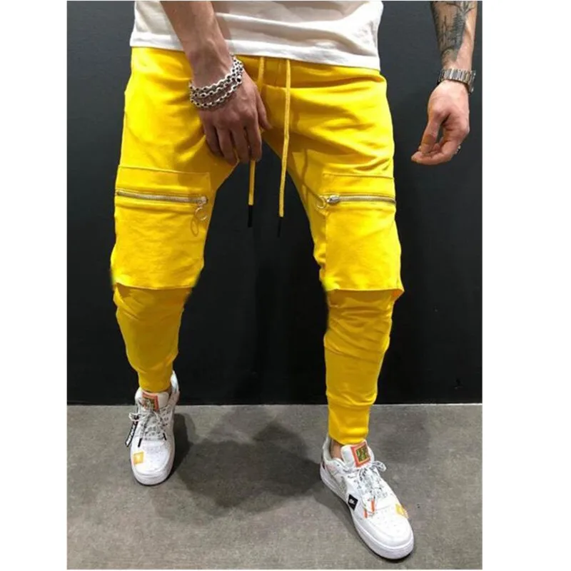 New Spring Sportswear Mens Pants Elastic Waist Sweatpants Loose Pockets Male Pants Joggers Casual Pants Men - Цвет: yellow