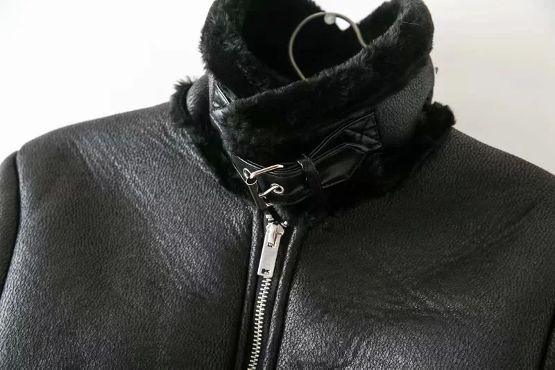 Зимняя женская куртка из искусственной кожи плюс бархатное теплое пальто Женская байкерская куртка с длинным рукавом черная кожаная куртка с карманами одежда