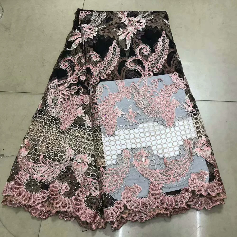 

Free shipping (5yards/pc)African French net lace fabric with beas and stone embroidery for party dress