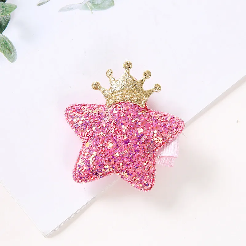 1PCS Fashion Baby Hair Clips For girls Barrette Star Heart Shape Crown Hair Clip Children Hairpin Kids Hairclip For Girl - Цвет: Pentagram (Rose red)