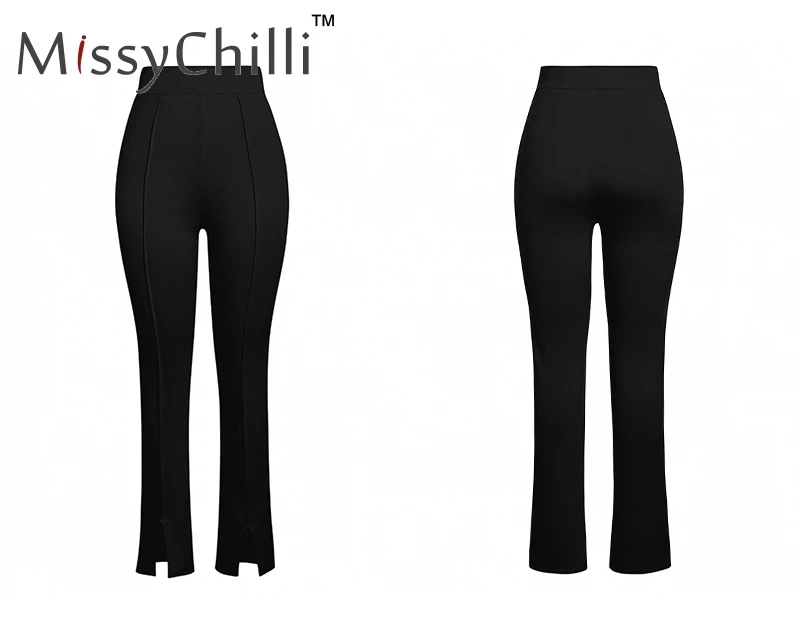 MissyChilli Высокая талия хаки однотонные повседневные брюки женские облегающие Сплит Модные брюки женские черные элегантные офисные вечерние штаны