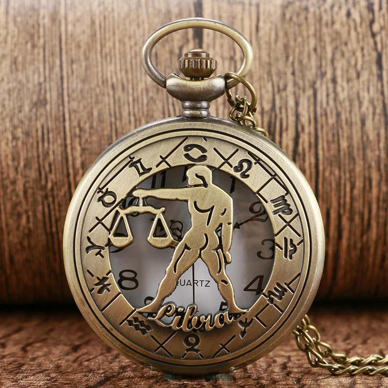 Chain Constellation Cool Steampunk Necklace Hollow Zodiac Women Libra Pocket Watch Retro Men Stylish | Наручные часы