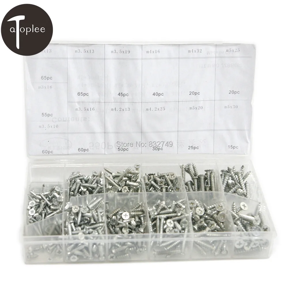 550 PCS Zinced Cover Flat Head Wood Screws Head Self Tapping Screws