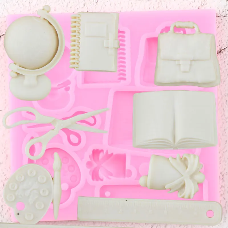 

Study Tools Globe Ball Bag Book Scissor Drawing Pen Silicone Molds Fondant Cake Decorating Tools Candy Chocolate Gumpaste Mould