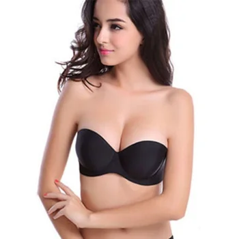 

Sexy Strapless Bra Women Lingerie Underwear Solid Gathering Push Up Underwire Adhesive Bra Sexy Half Cup Invisible Bras
