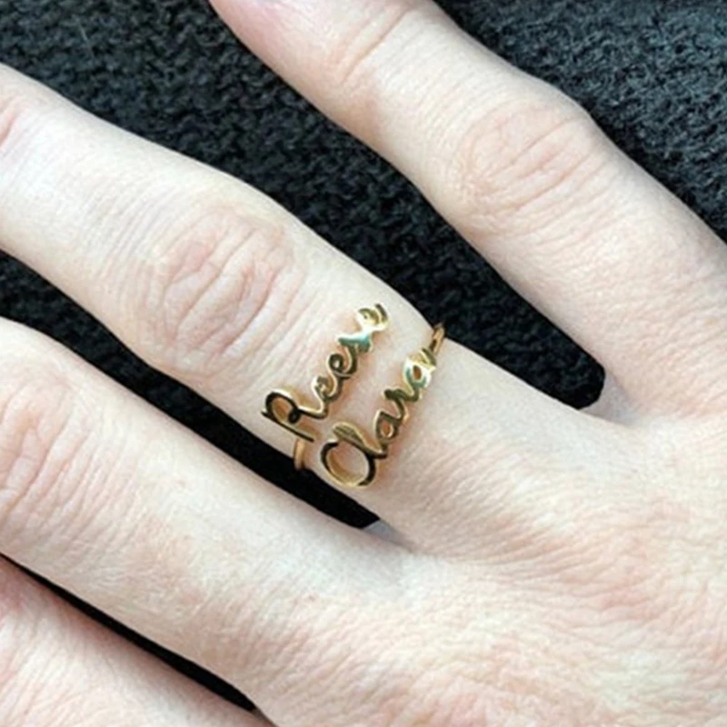 Персонализированные Регулируемый изготовленный на заказ двойной имя кольца нержавеющие стальные кольца ювелирные изделия два имени кольца для Для женщин и девочек