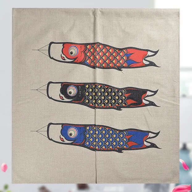 

Hot Retro Japanese Carp Fish Flag Kitchen Door Curtains Linen Noren Tapestry Curtain Vintage Japan Style Oriental Curtain Decor