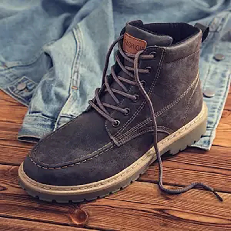 Boots Men Leather Sneakers Boots Fashion Winter Snow Warm Boots Men Lace Up Breathable Footwear Men Casual Shoes