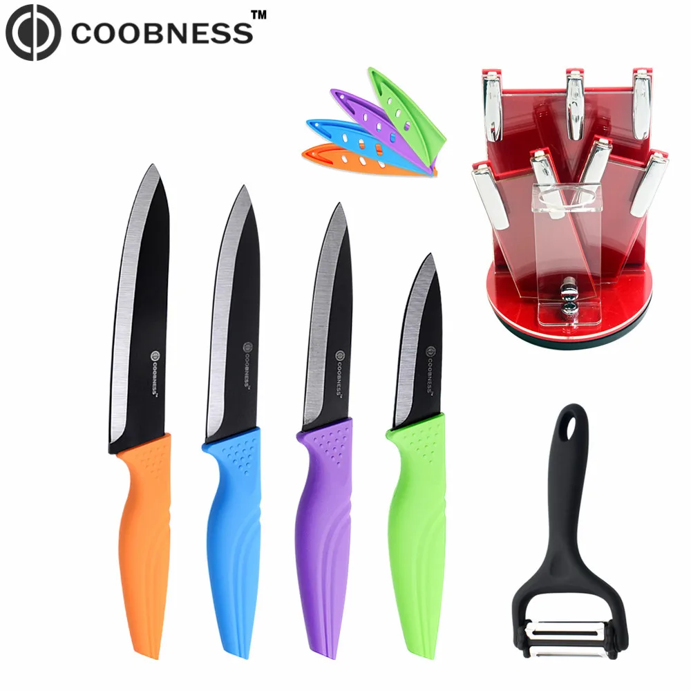 COOBNESS Brand ABS + TPR Handle Ceramic Knife Sharp Blade 4 Piece