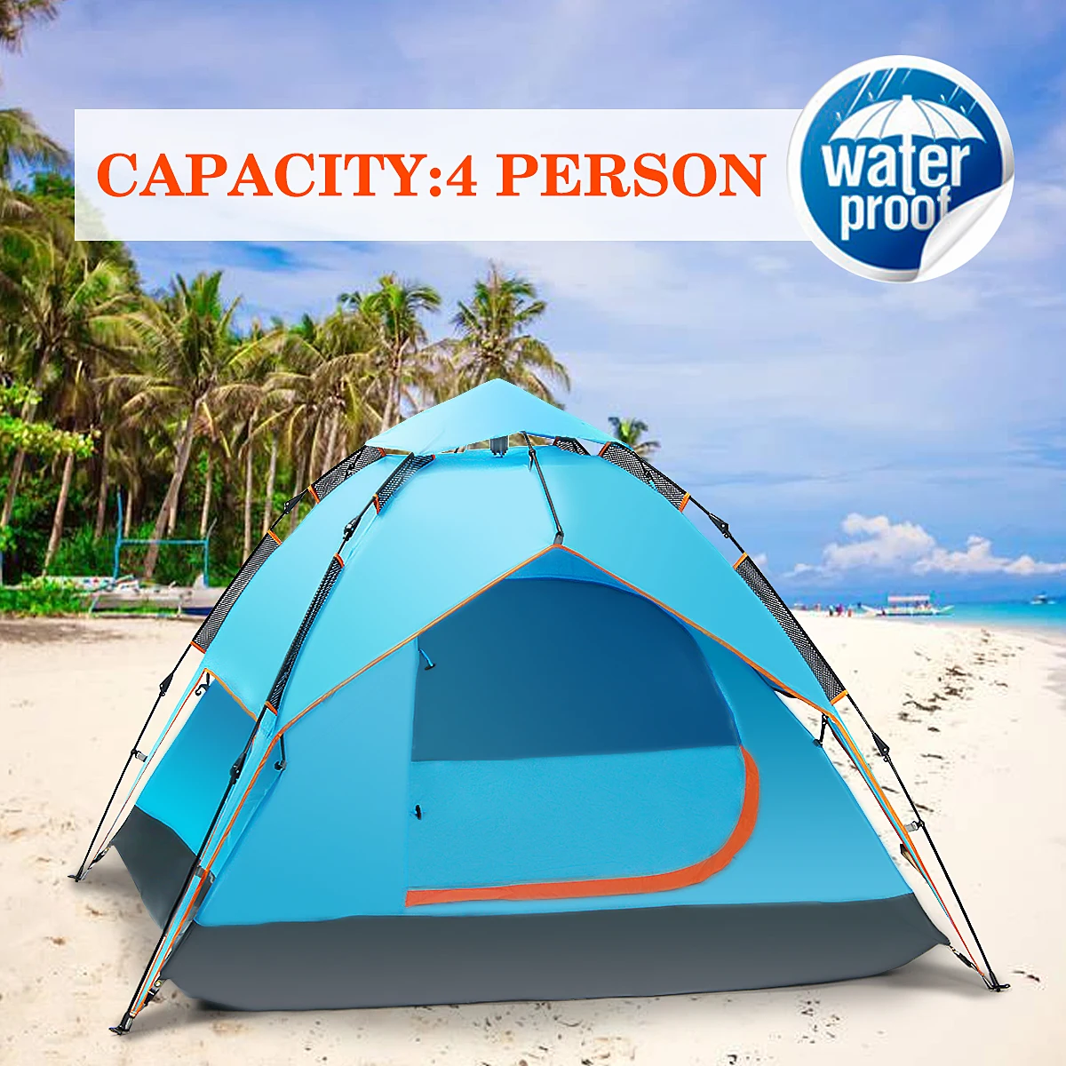 

Automatic Waterproof Family Camping Tent Cabin Shelter 3-4 Person Double Layer