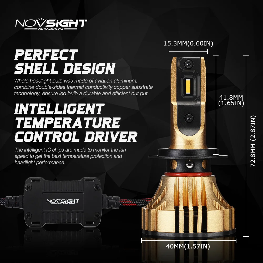 NOVSIGHT 72W фары для 12000LM H4 светодиодный фары H7 H11 H8 HB4 H1 H3 HB3 H13 HB5 Автомобильный светодиодный лампы фар Управление драйвер Золотой автомобильных ламп