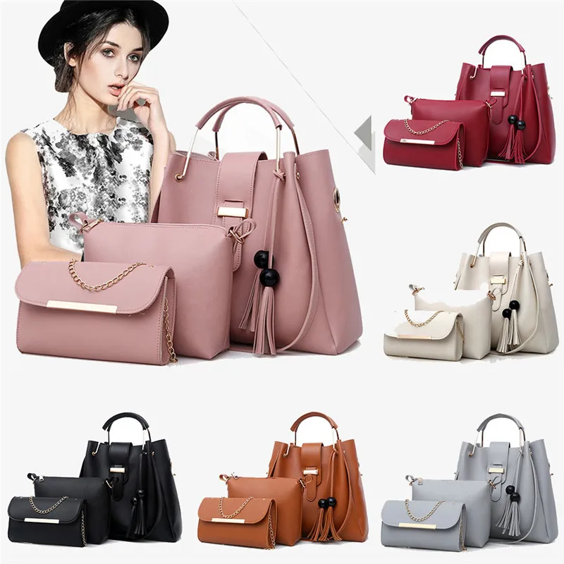 

3Pcs Fashion Leather Tassel Shoulder Bag Crossbody Bag Handbag For Women Girls handbag 2018 fashion casual shoulder bags 0815