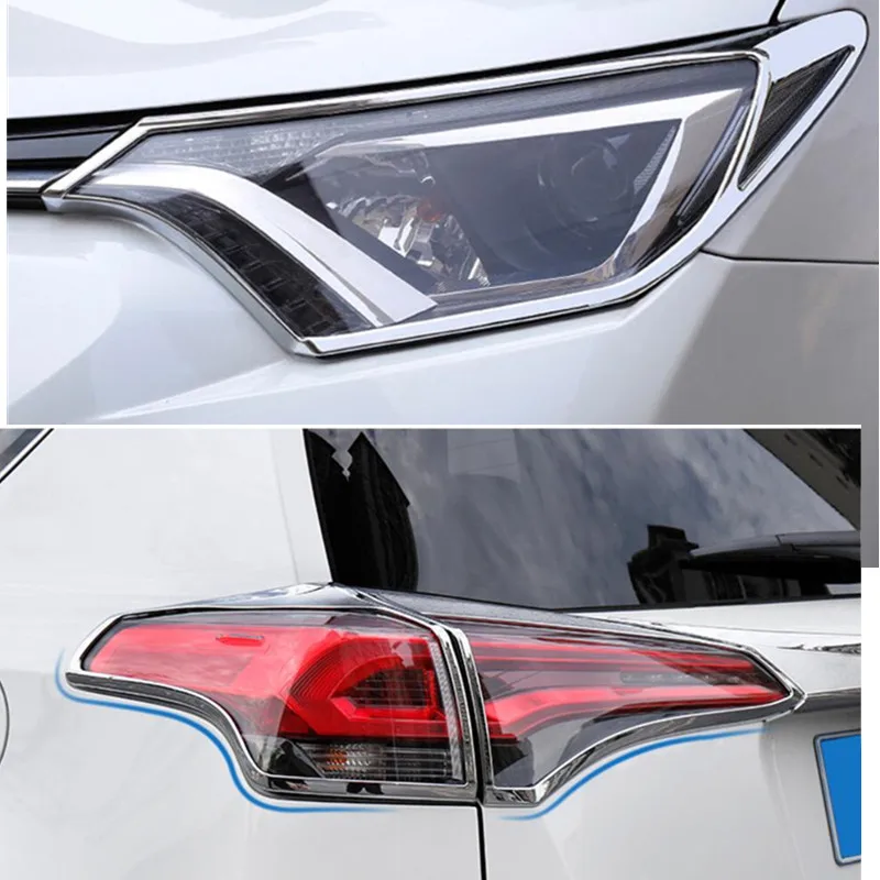 

For TOYOTA RAV4 2016 2017 2018 ABS Chrome Front Head + Rear Tail Light Lamp Cover Trim 2-6pcs