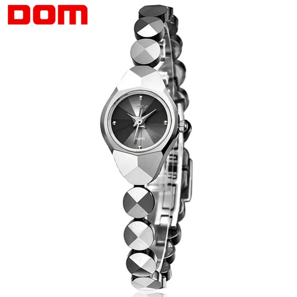 DOM Для женщин часы Элитный бренд Водонепроницаемый кварцевые наручные часы Вольфрам Сталь серебряные часы женские часы-браслет часы W-735