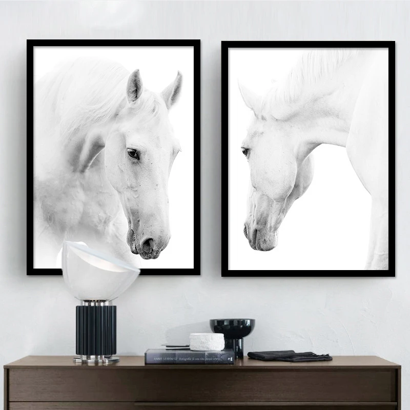 

White Horse Bust Nordic Art Paper Melancholy Animal Hanging Wall Drawing Great Canvas Mural Picture TV Sofa Background Ornaments