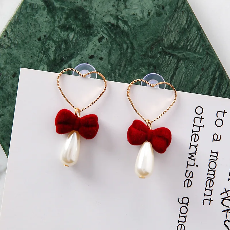 Корейский осень зима новые плюшевые лук Серьги с жемчугом S925 Серебряные иглы|bow
