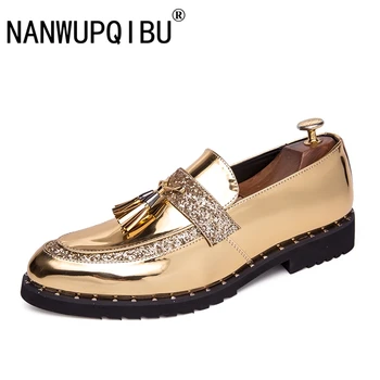 

Men Shoes Italian Tassel Business Wedding Men Leather Formal Dress Flats With Sequined Designer Moccasins Loafers Shoes