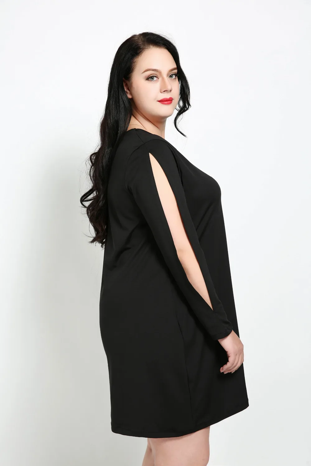 

Women's Sexy Long Sleeve Plus Size Casual Dress With Slit Design Sleeve Black Straight Shift Dress Spring Autumn Dress 5xl 6xl