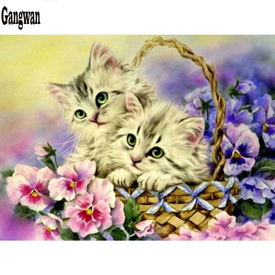 5D алмазная живопись сделай сам милые котята в корзине полноразмерная/круглая