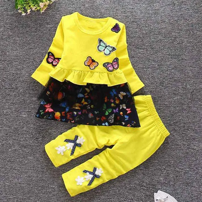 Новая весенне-осенняя Одежда для девочек детская одежда 1, 2, 3, 4 года одежда для маленьких девочек, костюм Одежда для маленьких девочек; комплекты - Цвет: yellow