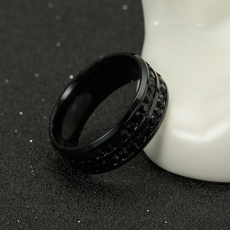 Новые черные кольца Mem из нержавеющей стали с белым кристаллом для женщин, титановое кольцо, корейское обручальное свадебное кольцо, ювелирные изделия, бижутерия