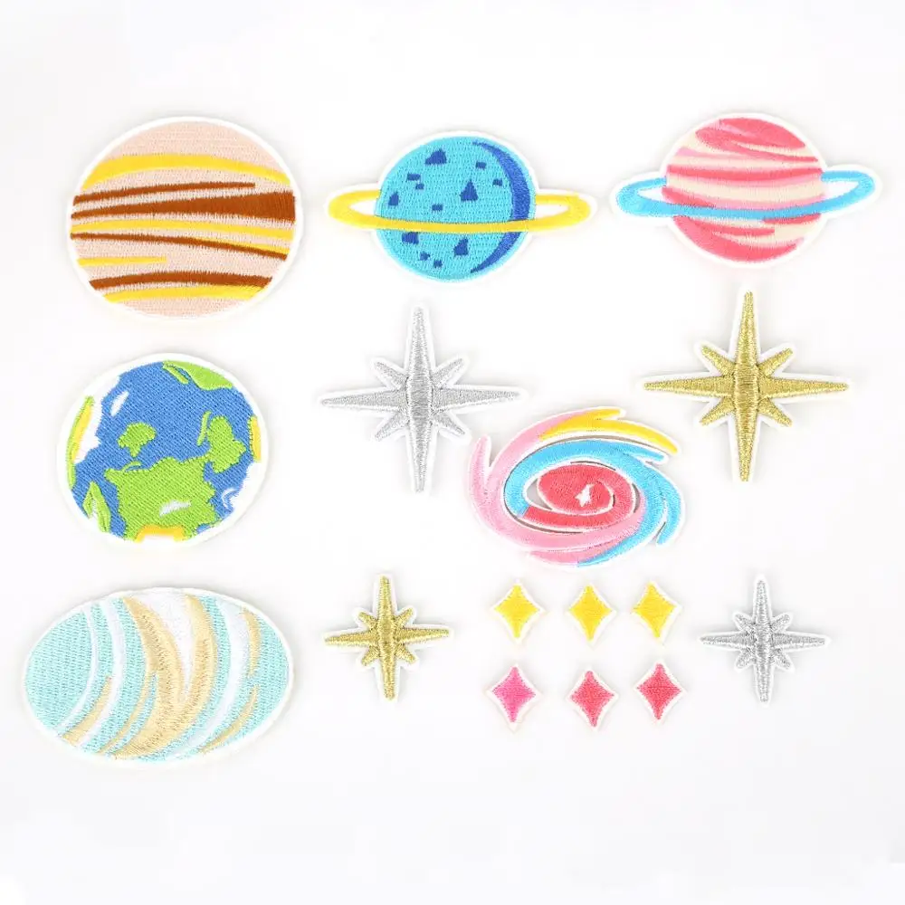 

New 16 Pcs Planet Combination Mixed Shape Patches Embroidered Appliques Badges Sticker For Clothing Sewing Crafts Accessories