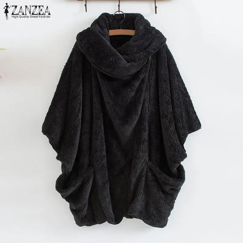 Finest  ZANZEA 2019 Winter Warm Fluffy Jackets Women's Coats Sleeve Female Button Outwear Poncho Autumn Car