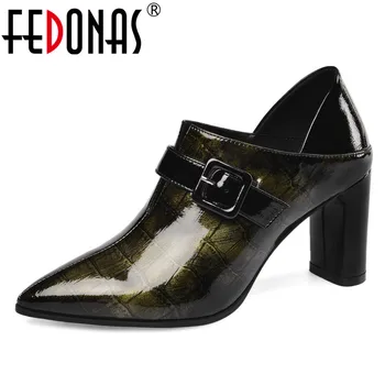 

FEDONAS New Women Pumps Spring Autumn Elegant Pointed Toe Party Shoes Woman 2020 High Heels Buckle Genuine Leather Women's Shoes