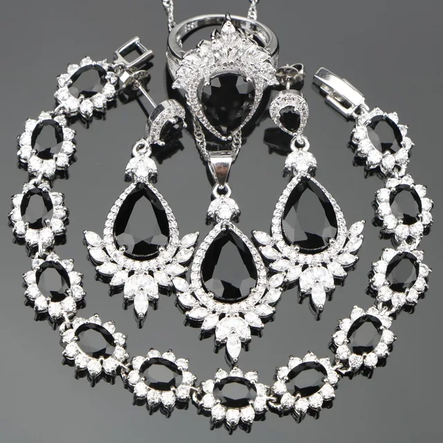 Aliexpress Christmas Black Cz Costume Women Silver 925 Christmas Black Cz Costume Women Silver 925 Jewelry Sets Bridal Earrings Rings Pendant