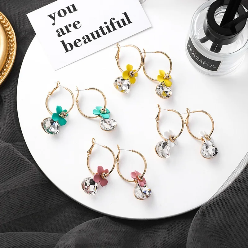 

New Popular Fashion Circle Hoop Earrings for Women Colored flowers Ear Ring boucle d'oreille anneau Steampunk Round Earring