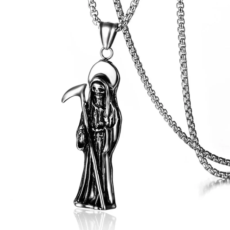 

Stainless steel retro exaggerated death sickle pendant titanium steel personality men's skull pendant accessories