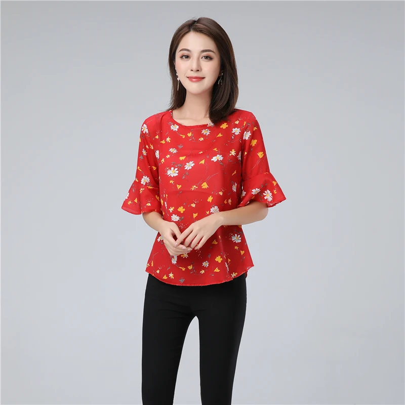 Banerdanni New Women product Flower Print Chiffon Blouse Summer Batwing sleeve Simple Blouse Plus Size 5XL Loose Female Top