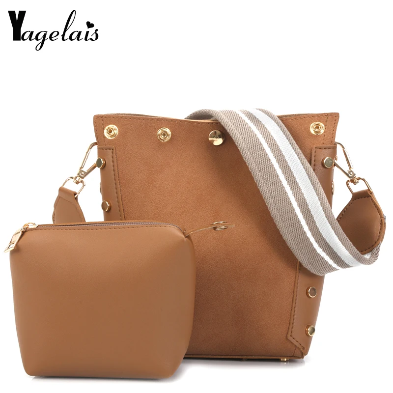 Women Composite Bags Hasp Handbag Messenger Bag With Rivets Import Soft