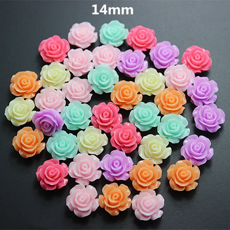 

30pcs 14mm Mix colors Resin Rose flower flat back cabochon for DIY craft decoration