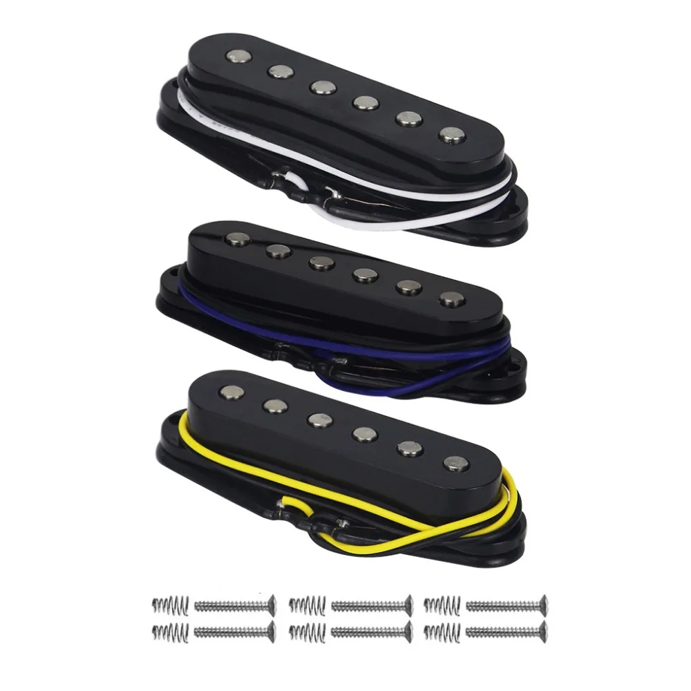 

FLEOR 3PCS/Set Black Alnico 5 Electric Guitar Pickup Single Coil Pickup Neck/Middle/Bridge Set Strat Guitar Accessories Parts