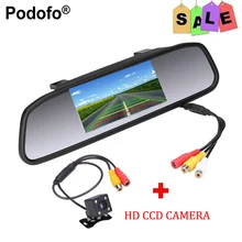 Podofo 4.3″ TFT LCD Car Parking Rearview Mirror Monitor 2 Video Input For Rear View Camera LED Night Vision Reverse Auto Camera