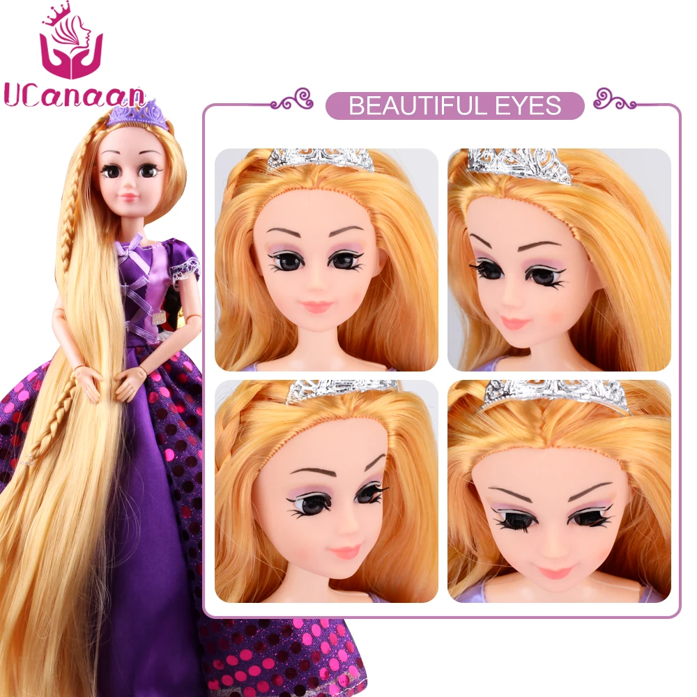 Günstige UCanaan 30CM Süße Prinzessin Puppen Rapunzel Spielzeug Für Mädchen Gemeinsame Moving Körper Schönheit Dicke Volle Lange Blonde Haar Puppe für Kinder