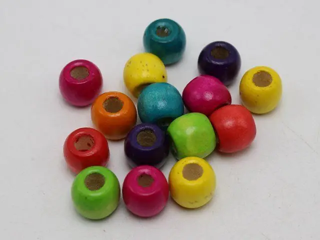 

100 Mixed Color Barrel Wood Beads 12mm with Big Hole~Wooden